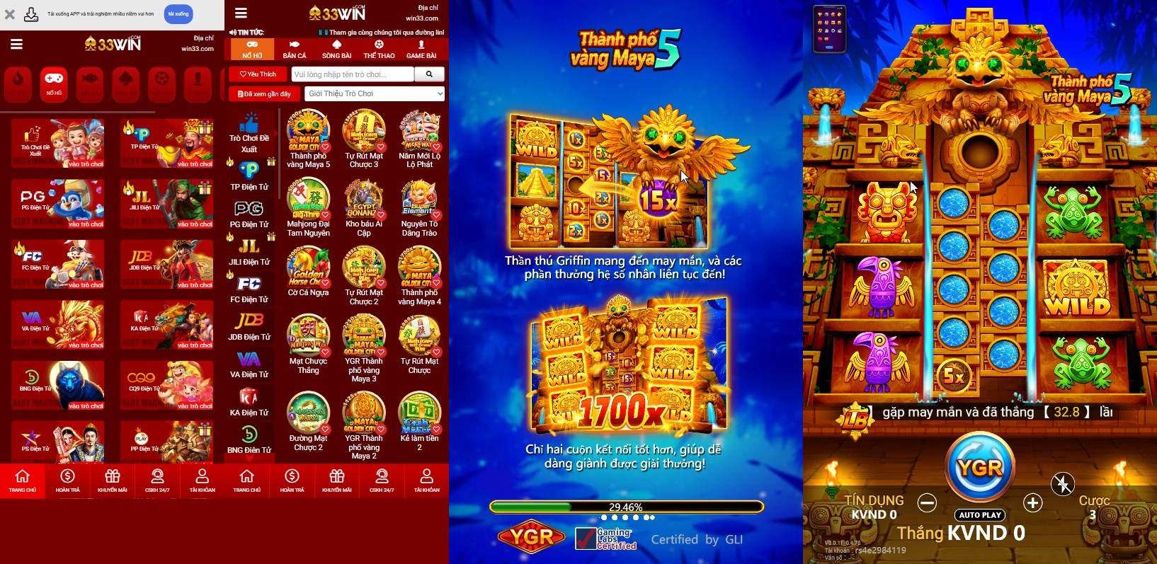 Giao diện game nổ hũ 33WIN trên di động