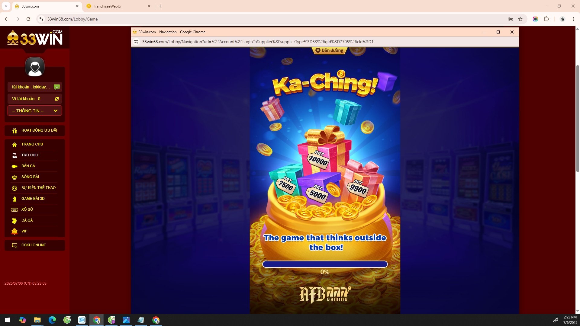 Màn hình tải game nổ hũ 33WIN