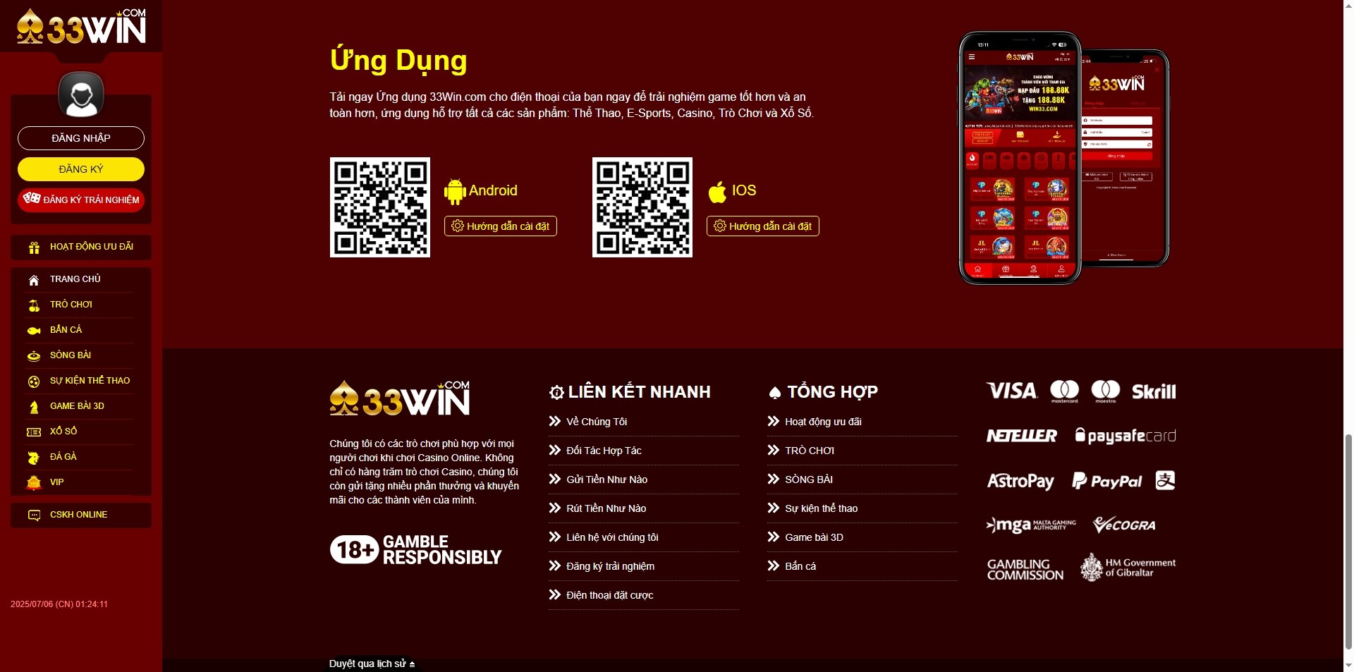 Mã QR tải app 33WIN cho Android và iOS