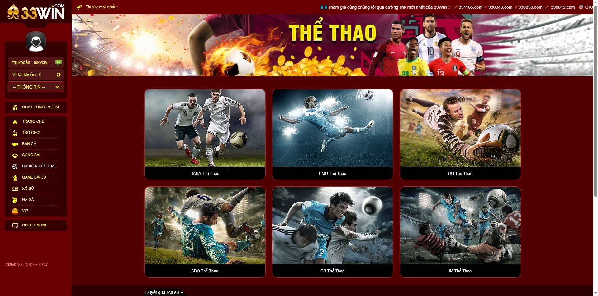 Danh sách các sảnh cá cược thể thao 33win uy tín