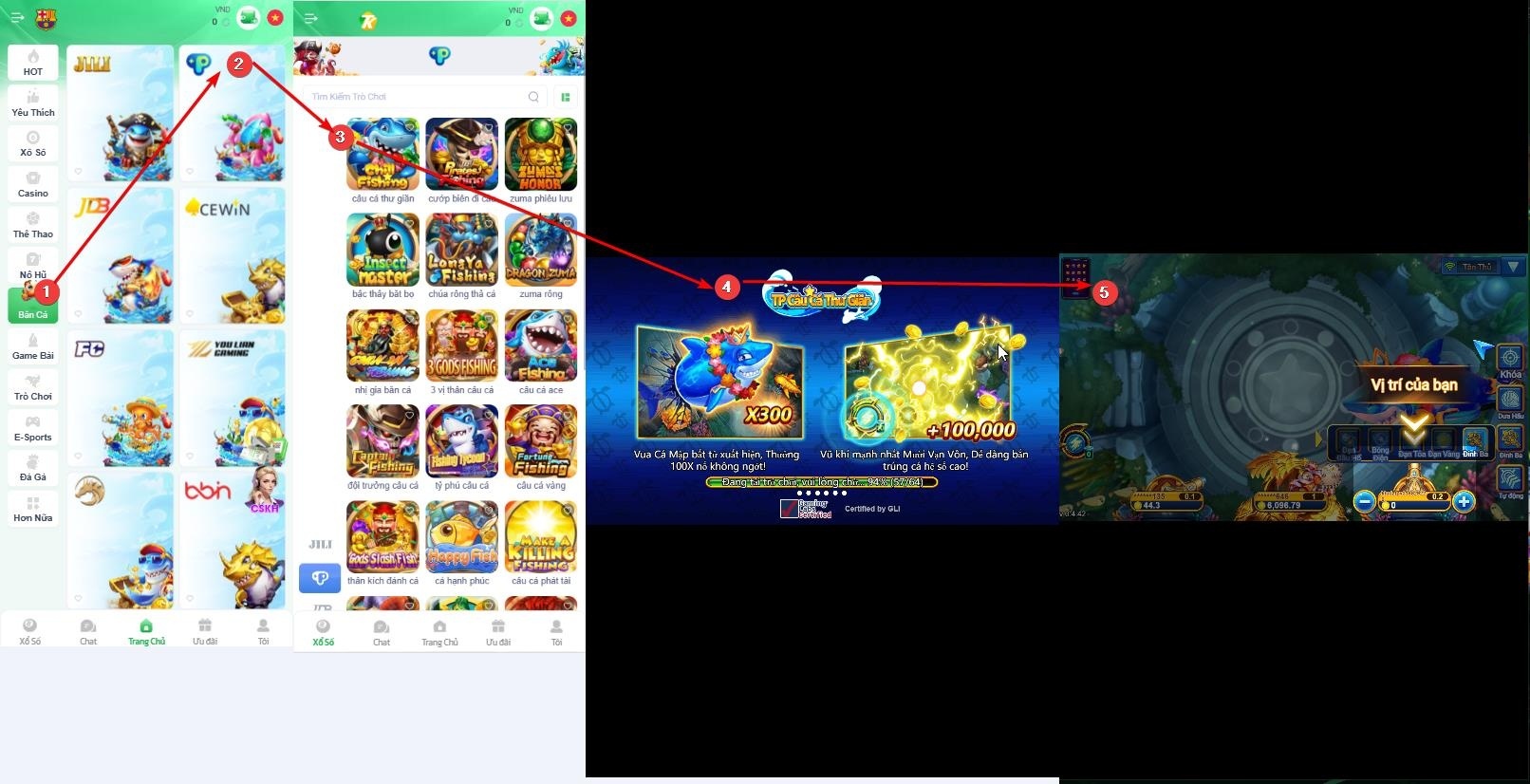 Giao diện một ván game bắn cá Chill Fishing tại TK88 trên mobile