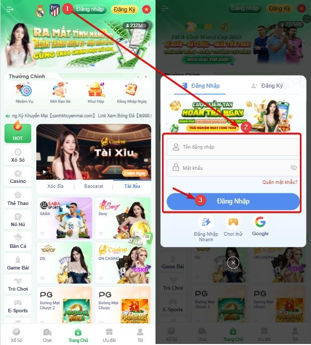 Quy trình đăng nhập TK88 trên điện thoại di động