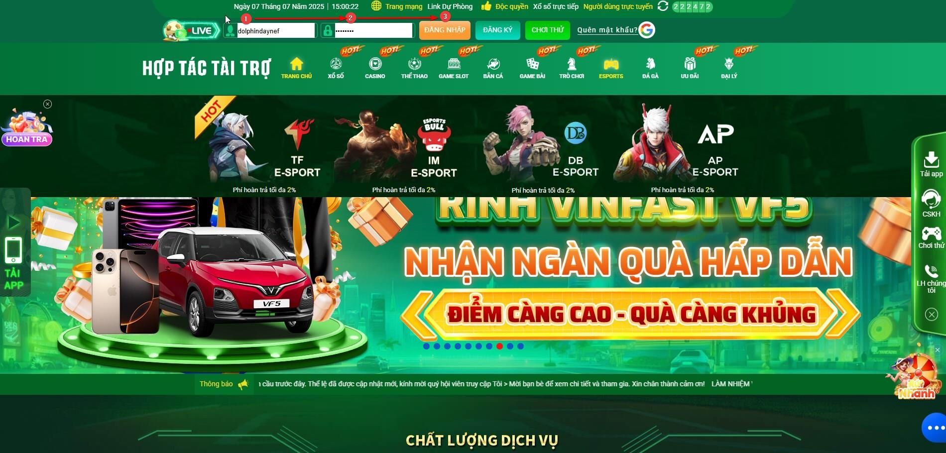 Các bước đăng nhập tài khoản TK88 trên giao diện máy tính PC