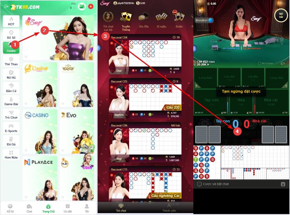 Danh sách các sảnh cược tại Live Casino TK88