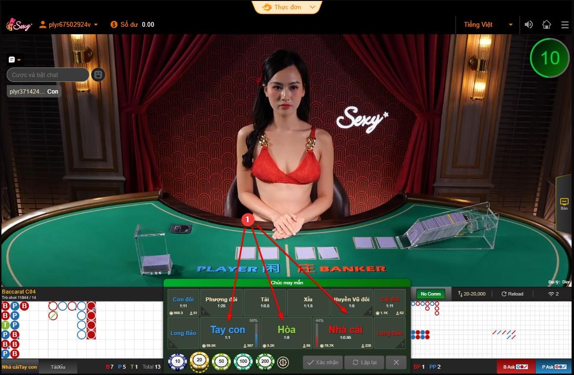 Giao diện bàn chơi Baccarat tại Live Casino TK88