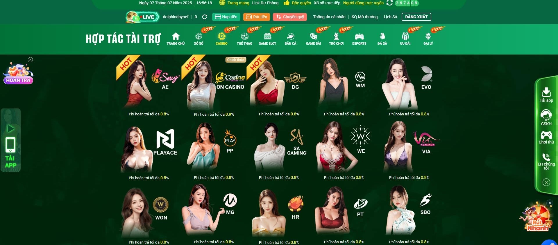 Hướng dẫn truy cập menu Live Casino TK88