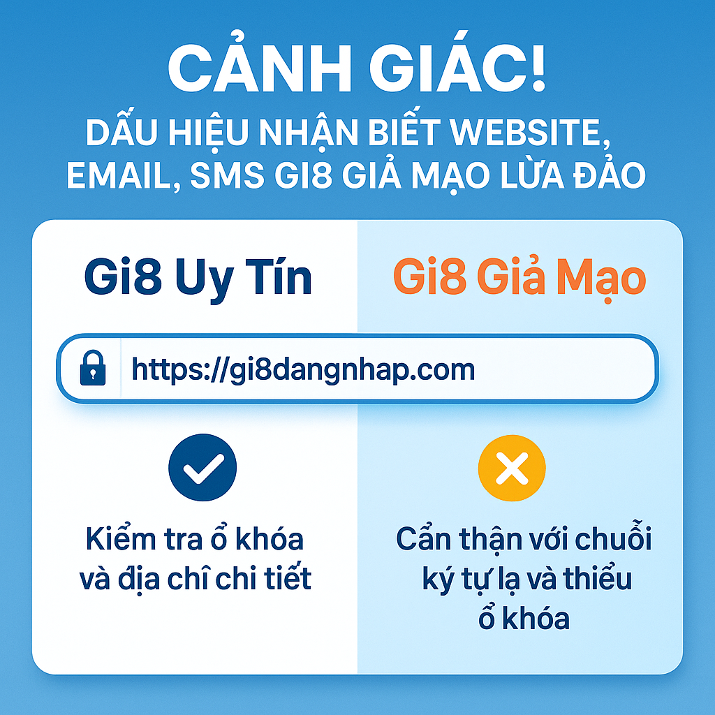 So sánh URL website Gi8 uy tín và link Gi8 giả mạo lừa đảo.