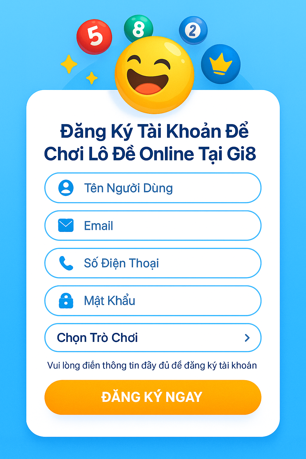 Đăng ký tài khoản Gi8 để chơi lô đề online Giao diện đăng ký tài khoản lô đề online Gi8 với các mục quan trọng được khoanh tròn