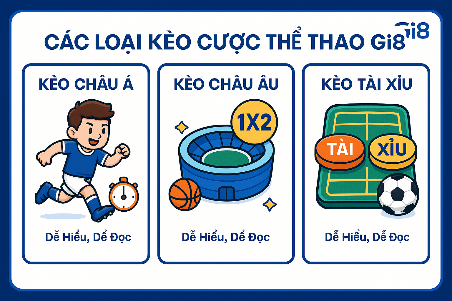 Các loại kèo cược thể thao Gi8 phổ biến Giao diện bảng kèo nhà cái Gi8 với 3 loại kèo Châu Á, Châu Âu, Tài Xỉu