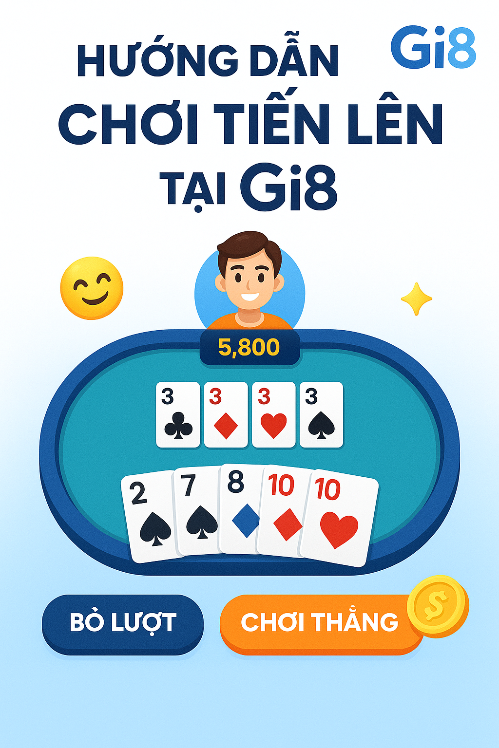 Chơi Game Bài Tiến Lên Tại Gi8 Giao diện bàn chơi game bài Tiến Lên tại nhà cái Gi8