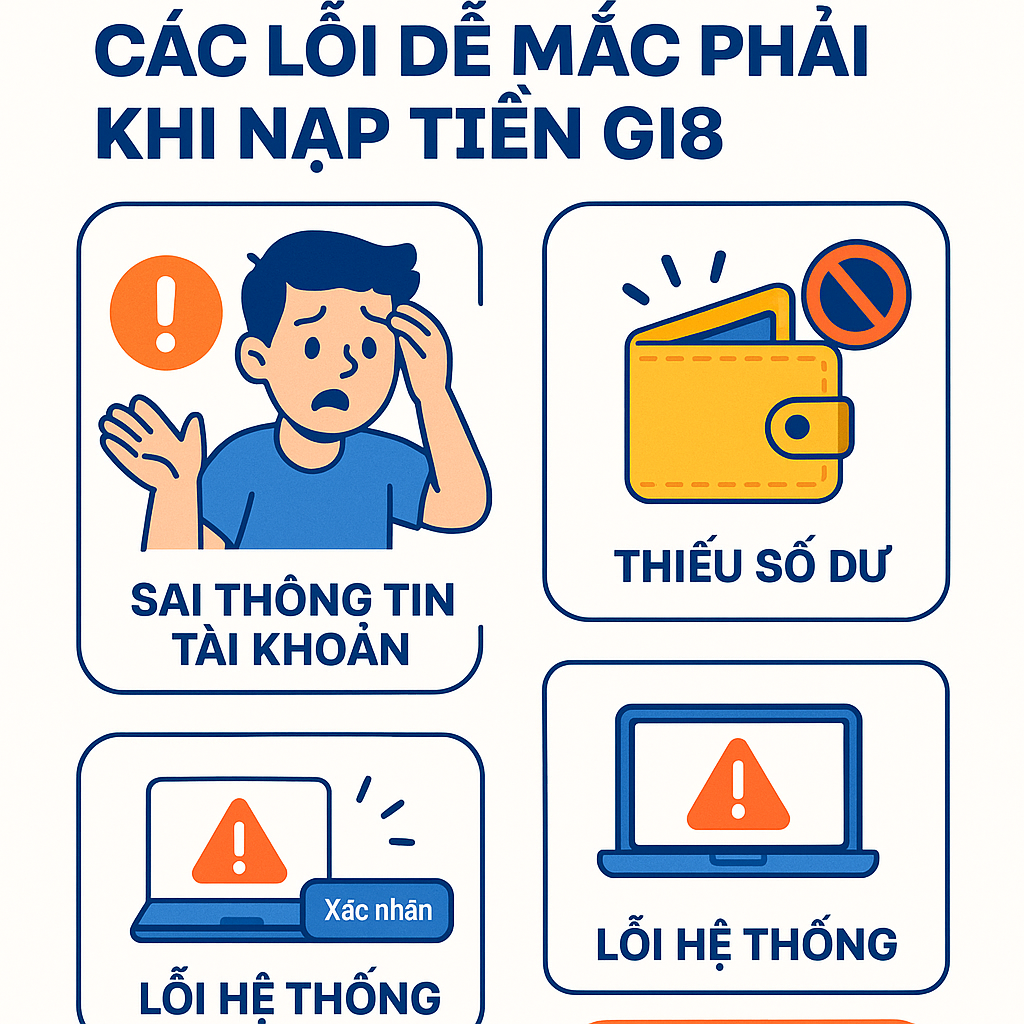 Các Lỗi Dễ Mắc Phải Khi Nạp Tiền Gi8 Minh họa các lỗi thường gặp khi điền thông tin nạp tiền Gi8