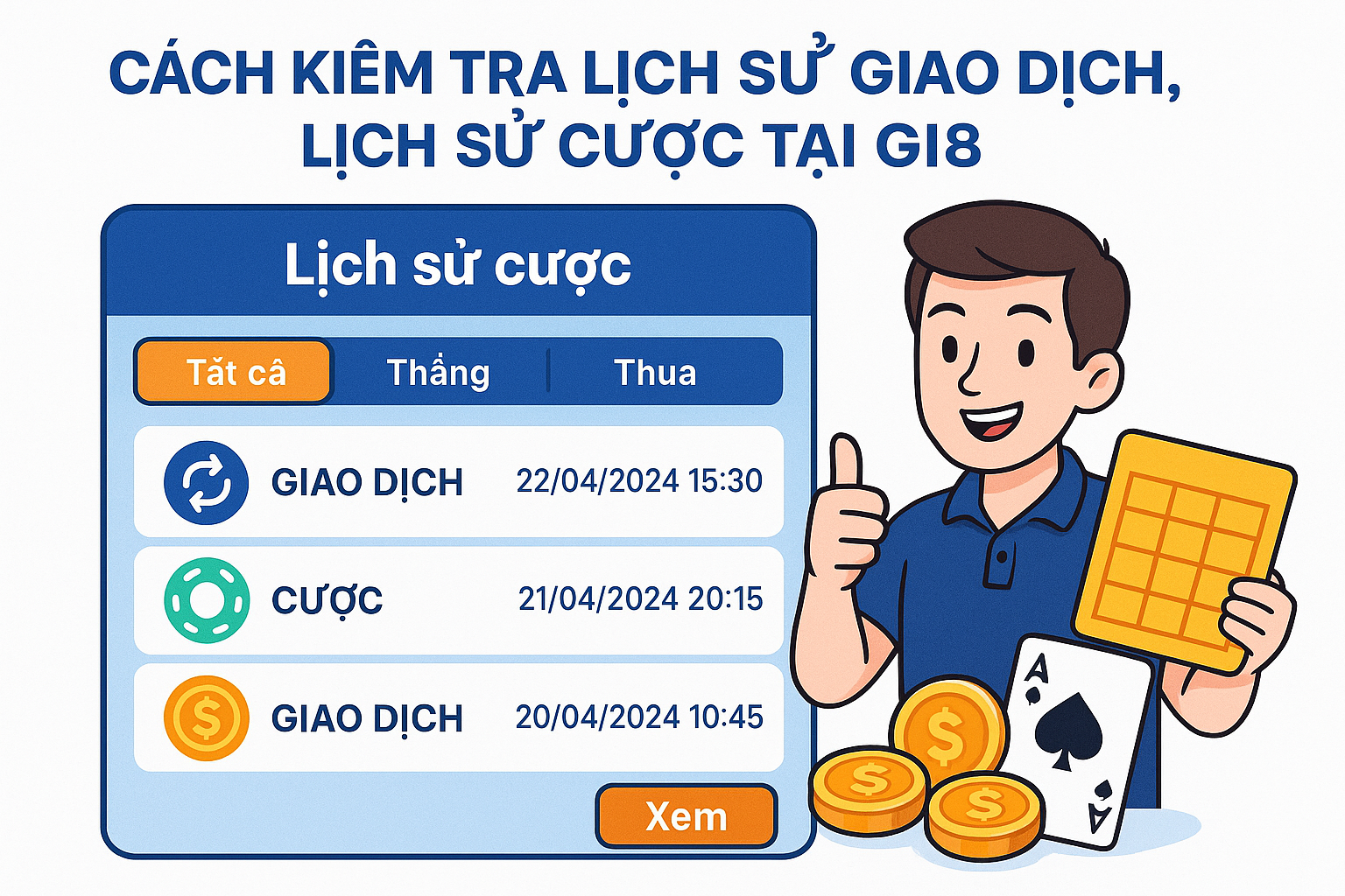 Giao diện mục Lịch sử cược trên trang chủ Gi8