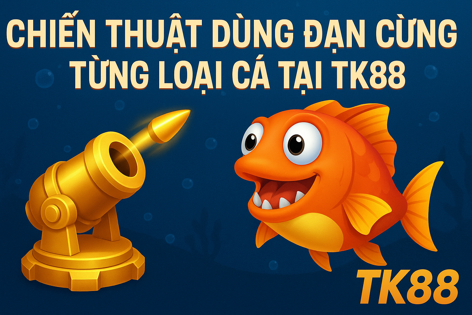 Chiến thuật dùng đạn cho từng loại cá tại TK88 Giao diện game bắn cá TK88 với các loại cá được khoanh tròn và gợi ý mức đạn phù hợp