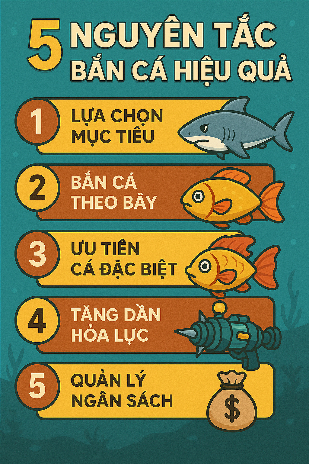 Infographic 5 nguyên tắc vàng trong cách bắn cá hiệu quả tại TK88