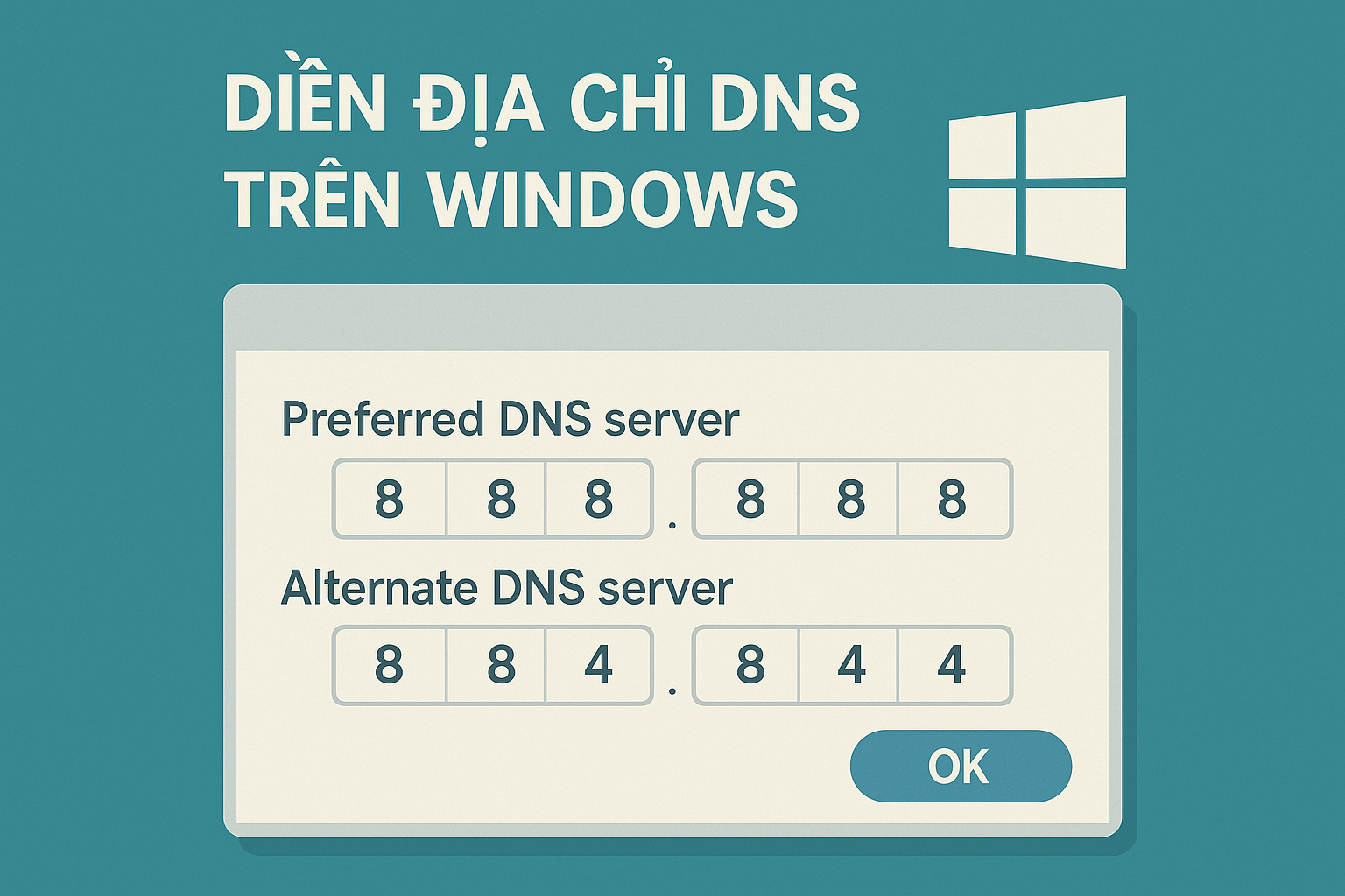 Điền địa chỉ DNS Google trên Windows Cấu hình DNS trên máy tính Windows để vào 789BET