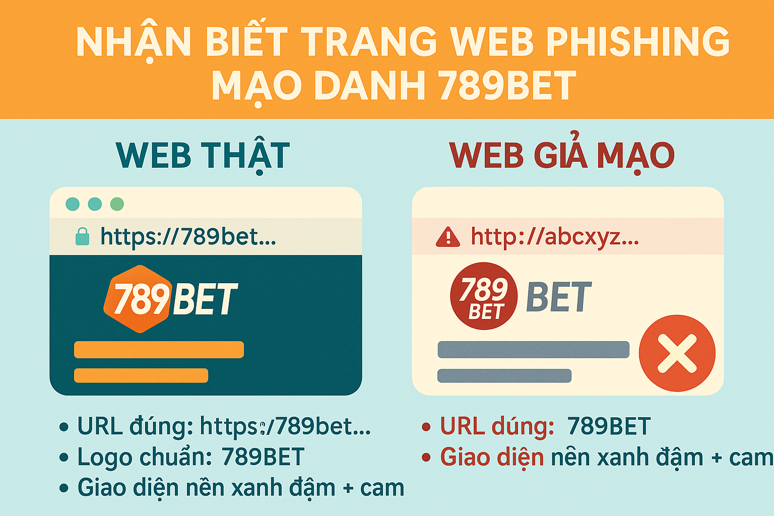 Dấu hiệu nhận biết trang web phishing mạo danh 789BET So sánh website 789BET thật và trang web lừa đảo phishing.