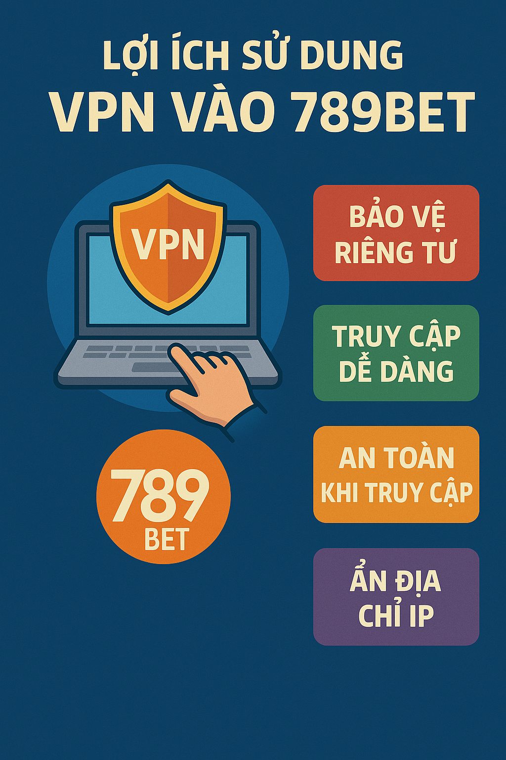 Lợi Ích Khi Sử Dụng VPN Để Vào 789BET Infographic hướng dẫn sử dụng VPN để truy cập 789BET an toàn.