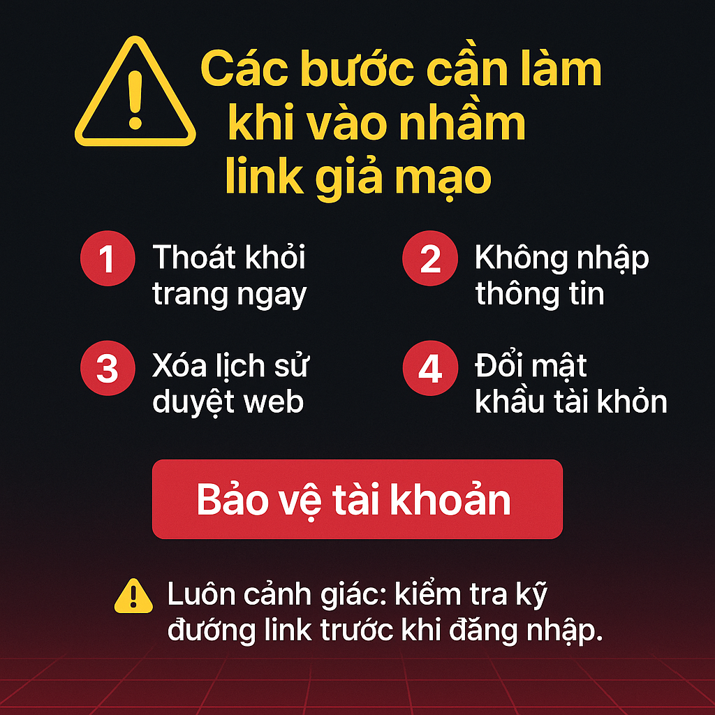 Sơ đồ các bước cần làm ngay khi vào nhầm link lừa đảo Quy trình xử lý khẩn cấp khi click nhầm link 789BET giả