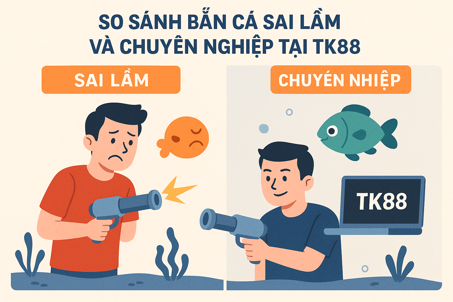 So Sánh Thói Quen Bắn Cá Sai Lầm & Chuyên Nghiệp Infographic so sánh thói quen bắn cá sai lầm và kỹ thuật bắn cá chuyên nghiệp