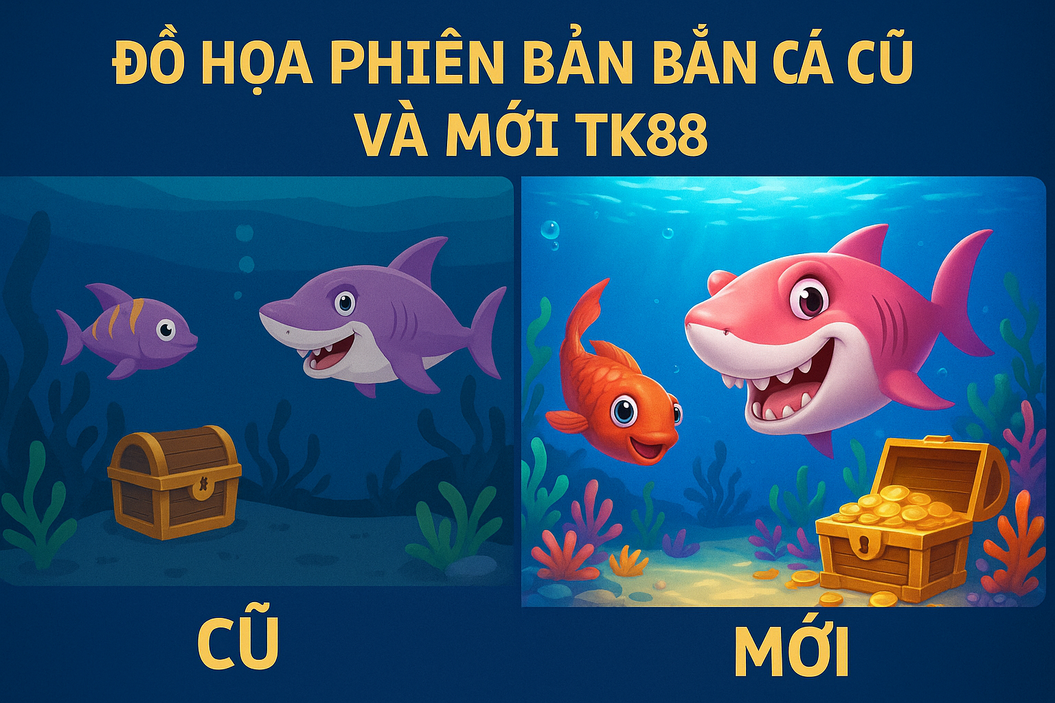 So sánh đồ họa phiên bản bắn cá TK88 cũ và mới Giao diện đồ họa 3D sắc nét trong phiên bản bắn cá mới nhất tại TK88