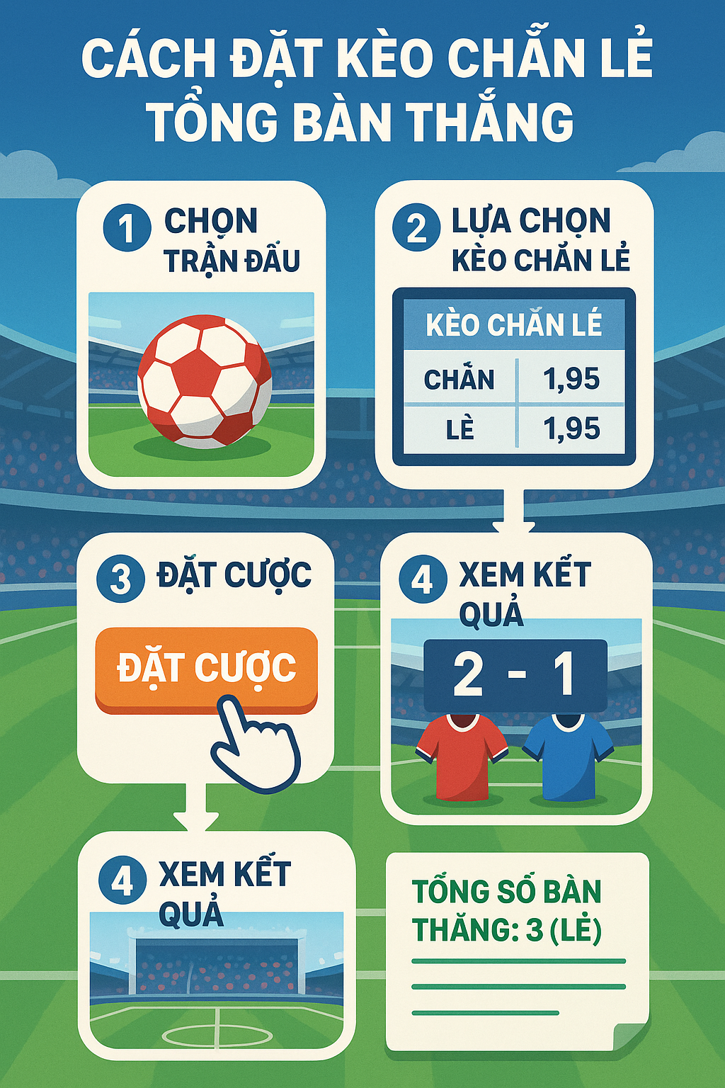 Giao diện đặt cược kèo chẵn lẻ tổng bàn thắng trên bảng kèo của nhà cái 88CLB