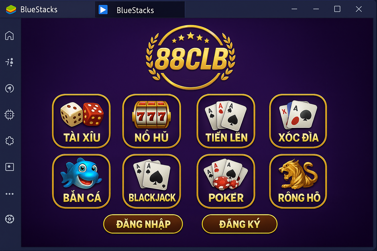 Chơi 88CLB trên máy tính bằng giả lập Giao diện phần mềm giả lập BlueStacks cài đặt thành công app 88CLB