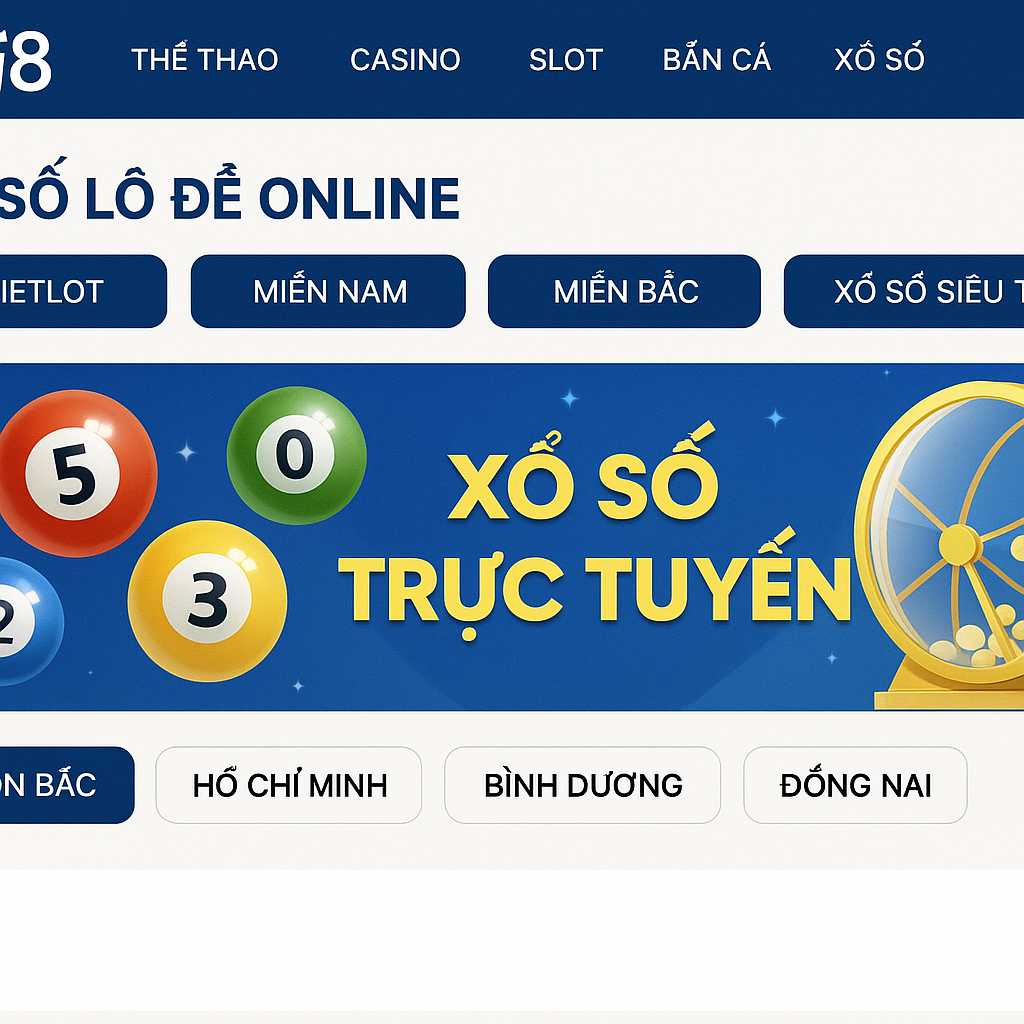 Giao diện chuyên mục xổ số lô đề online trên nhà cái uy tín Gi8, làm nổi bật bảng kết quả và các công cụ thống kê lô gan, tần suất được tích hợp sẵn.