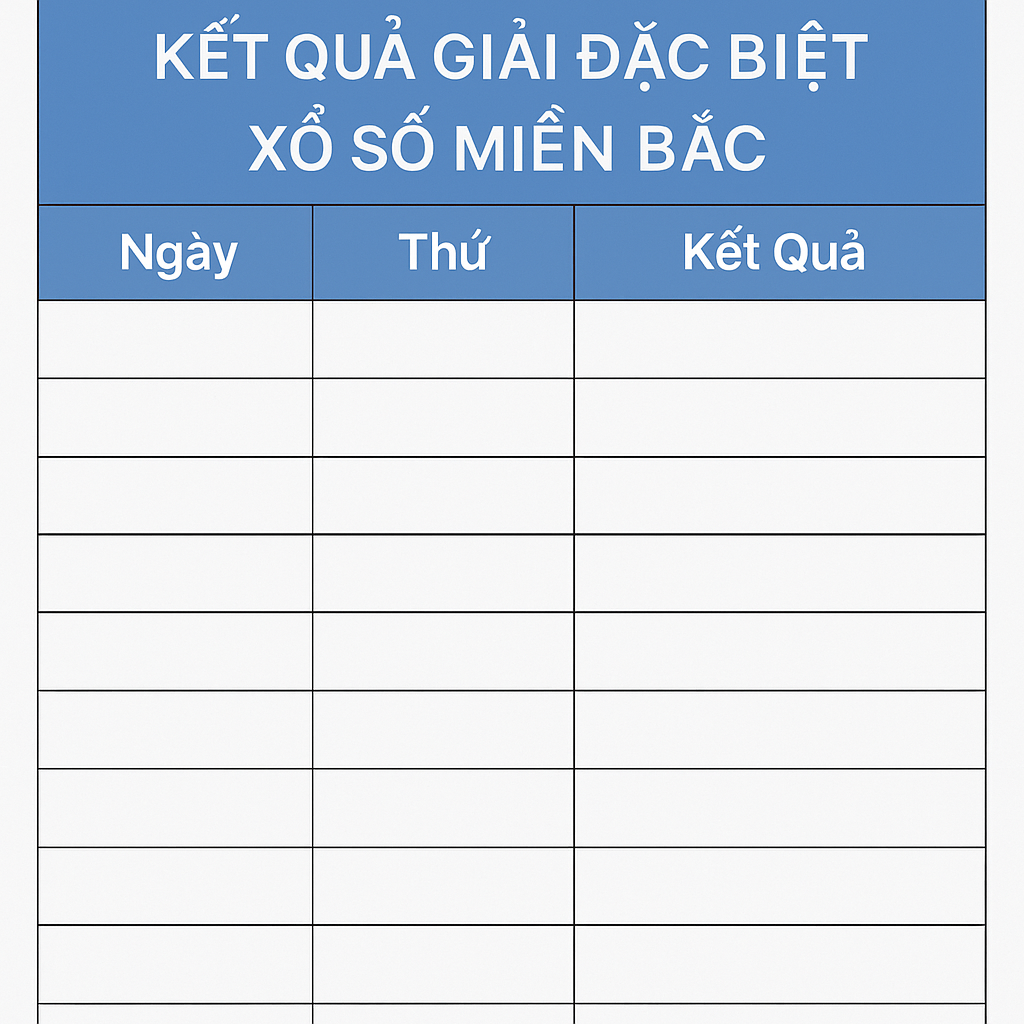 Bảng Excel mẫu ghi chép kết quả giải đặc biệt xổ số miền Bắc