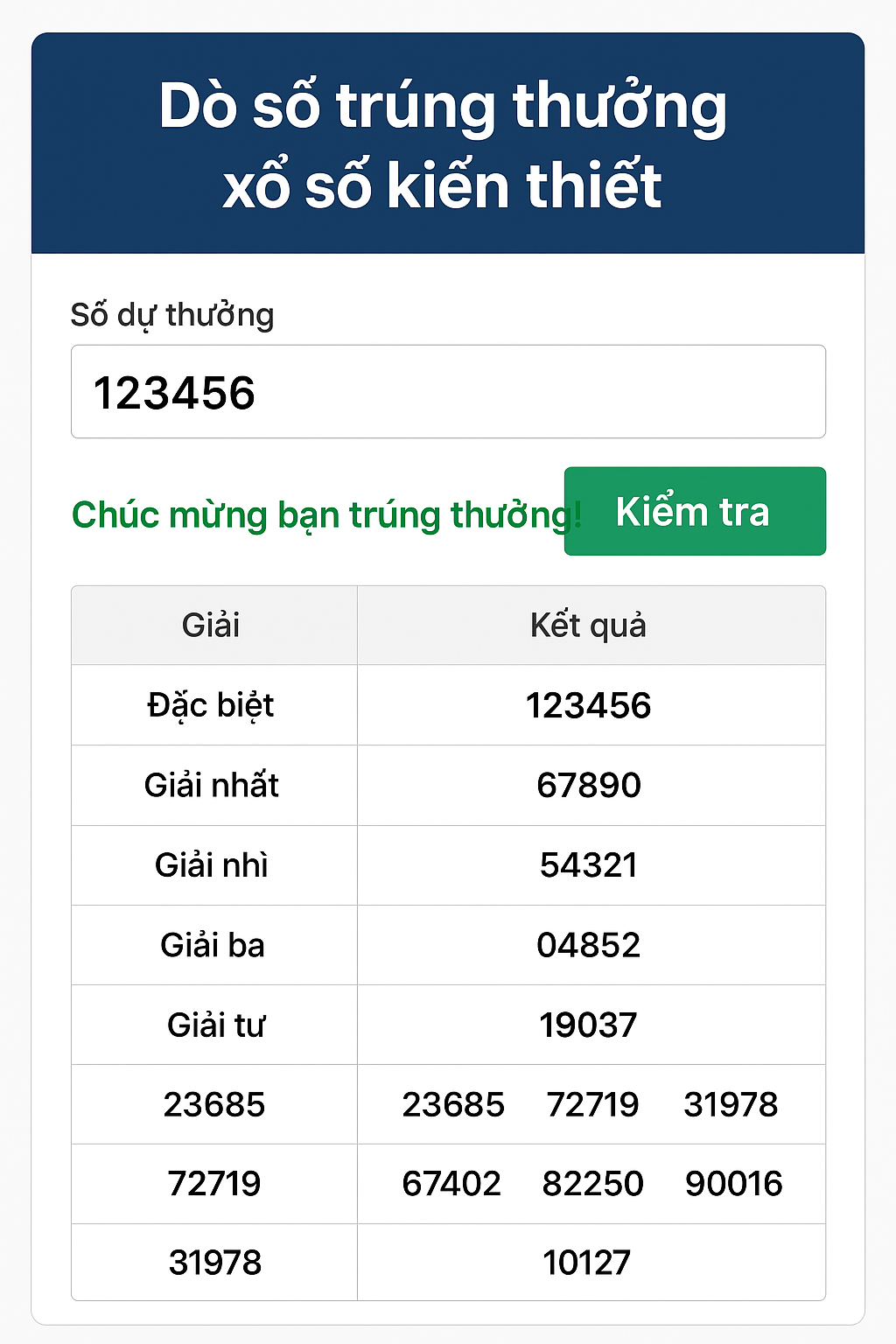 Giao diện dò số trúng thưởng xổ số kiến thiết trên website xoso9988.net