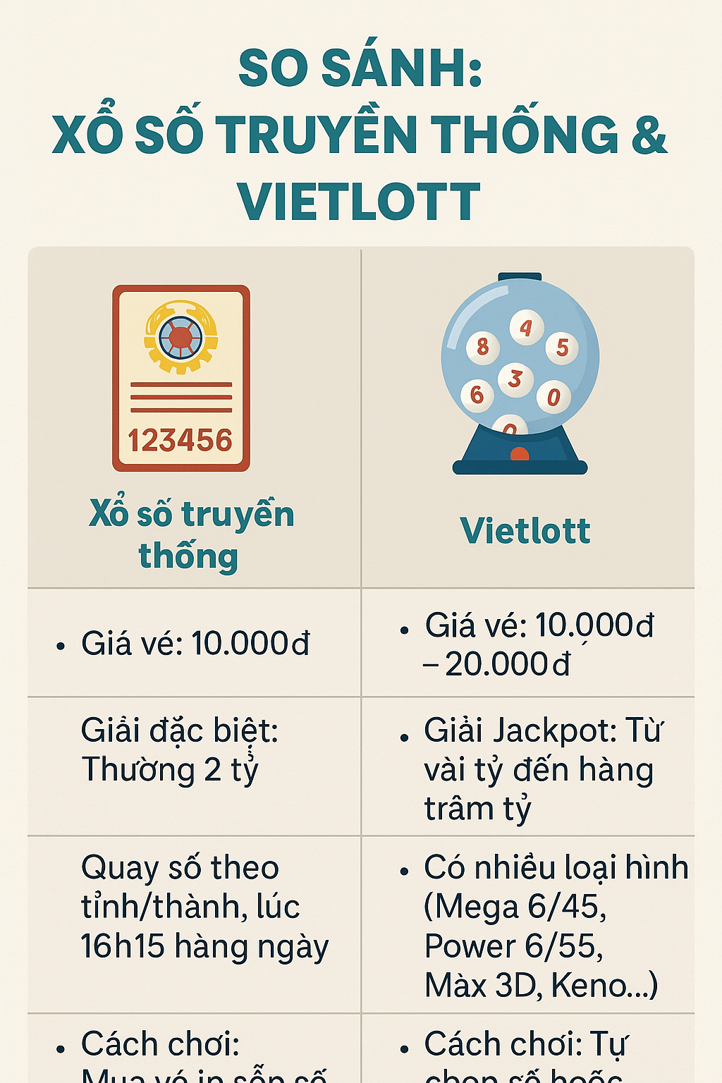 Bạn nên chọn xổ số nào? Infographic hướng dẫn chọn giữa xổ số truyền thống và Vietlott