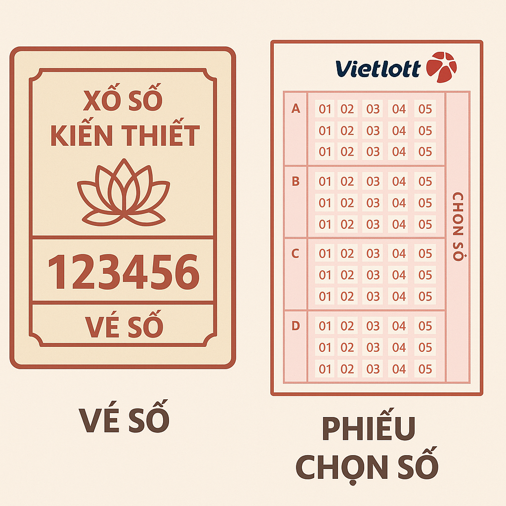 So sánh vé số truyền thống và Vietlott Hình ảnh so sánh một tờ vé số truyền thống và một phiếu chọn số của Vietlott