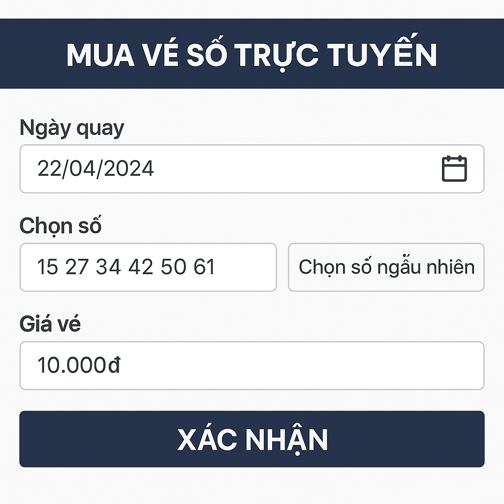 Mua vé số Mega 6/45 trực tuyến nhanh chóng và tiện lợi Giao diện mua vé xổ số online trên website XOSO9988