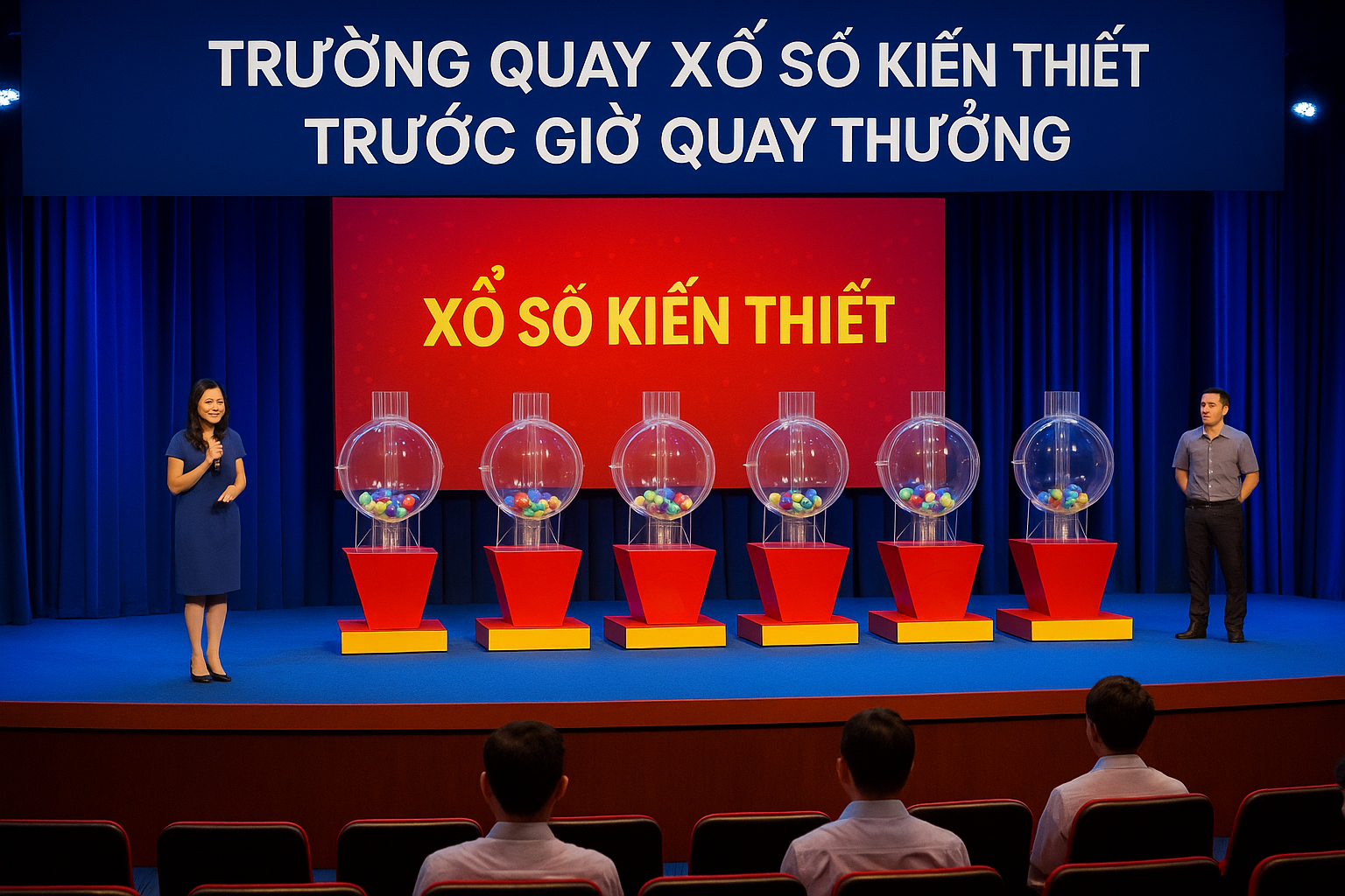 Toàn cảnh một trường quay xổ số kiến thiết trước giờ quay thưởng