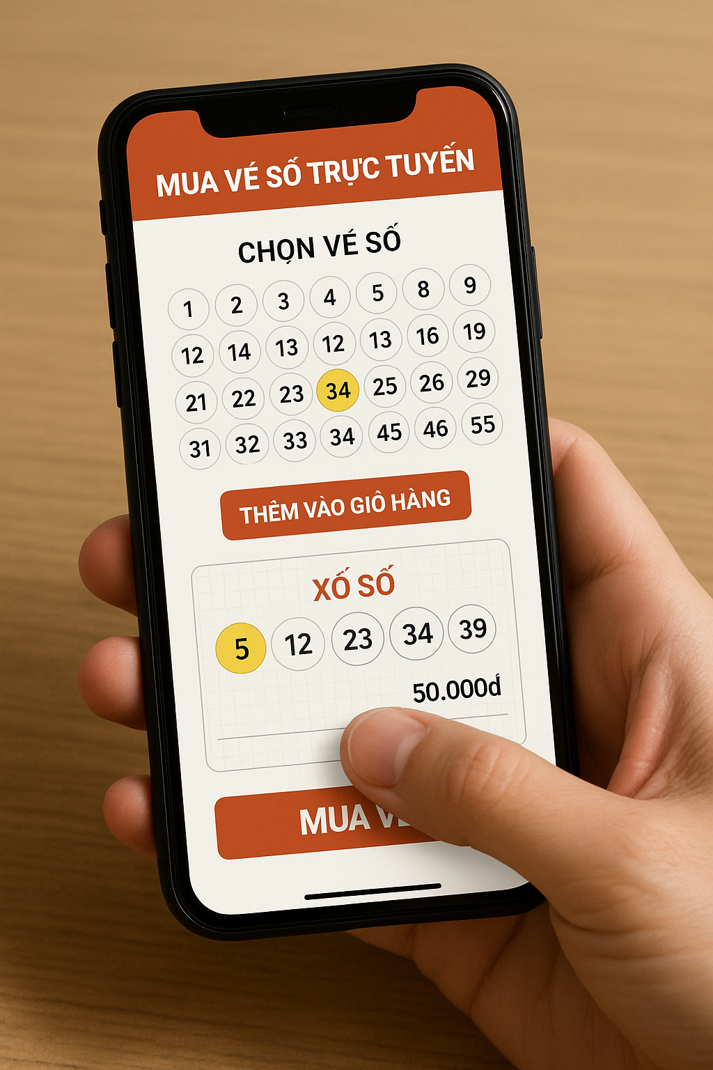 Giao diện mua vé số trực tuyến tiện lợi trên điện thoại di động.
