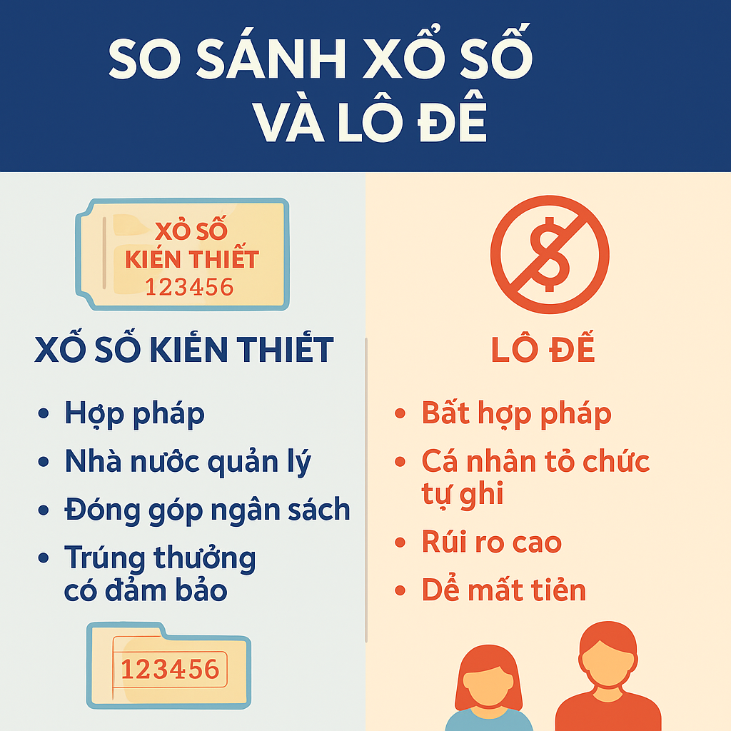 Bảng so sánh trực quan Xổ số và Lô đề So sánh trực quan giữa Xổ số và Lô đề