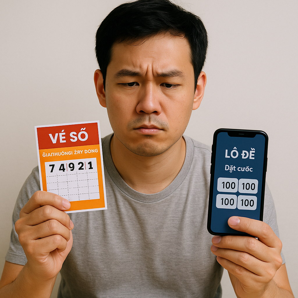 Lựa chọn giữa Xổ số và Lô đề Người chơi đang cân nhắc giữa vé số và chơi lô đề trên điện thoại