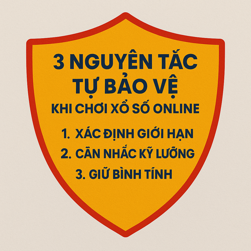Tấm khiên biểu tượng cho 3 nguyên tắc tự bảo vệ khi chơi xổ số online