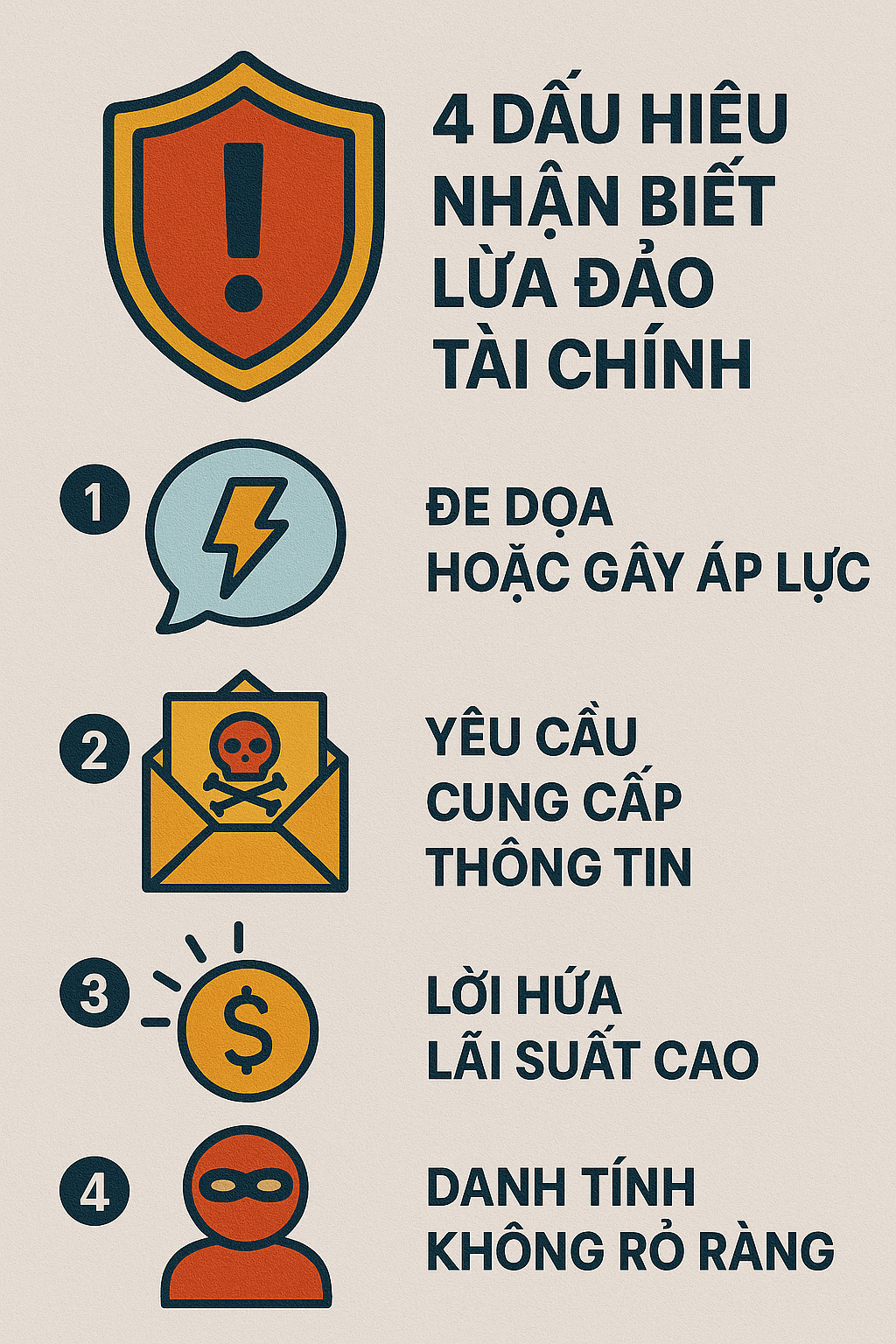 Infographic 4 dấu hiệu nhận biết lừa đảo tài chính