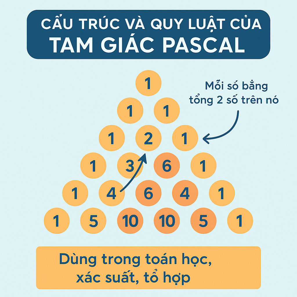 Hình ảnh minh họa cấu trúc và quy luật của tam giác Pascal