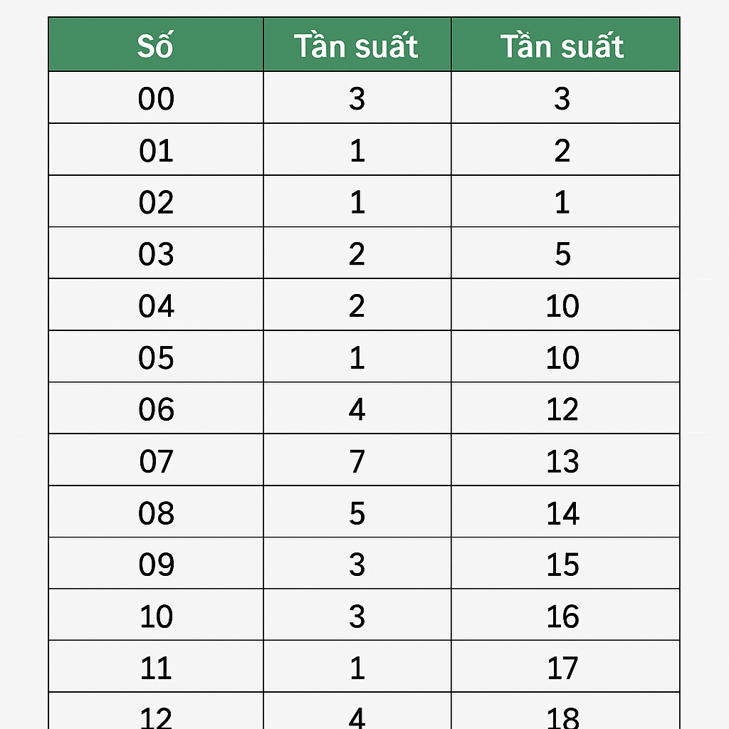 Bảng Excel thống kê tần suất các con số trong giải đặc biệt