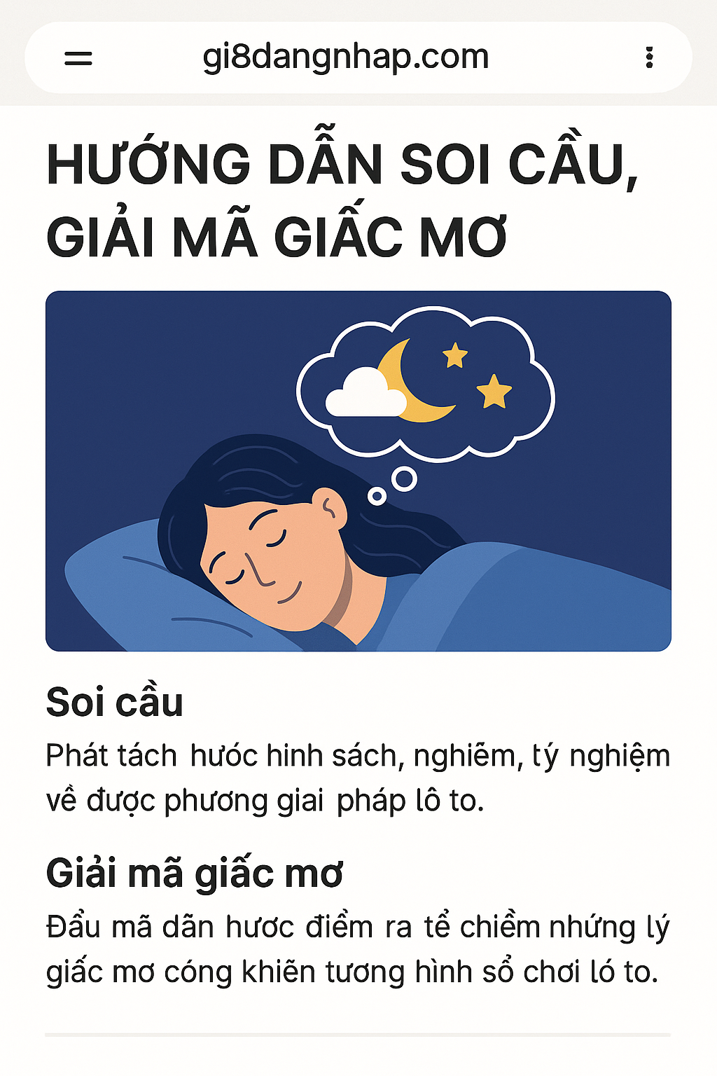 Giao diện một bài viết hướng dẫn soi cầu hoặc giải mã giấc mơ trên trang gi8dangnhap.com