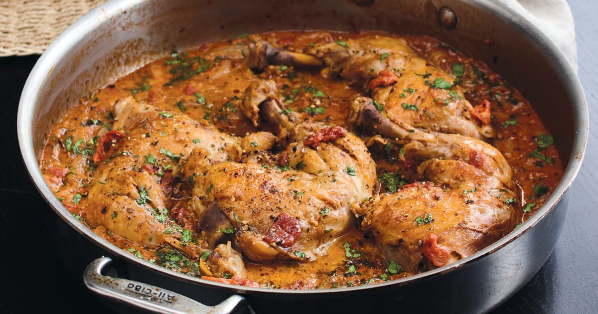 Cuisses de poulet braisées, sauce rosée Zeste
