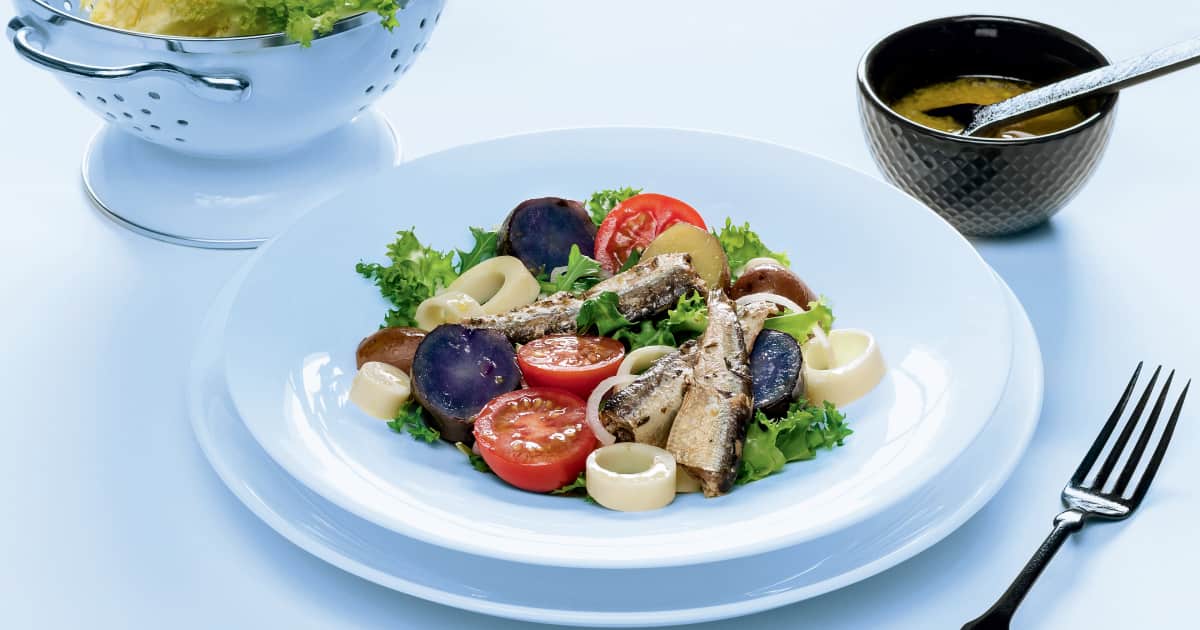 Recette Avec Sardine En Boite Et Pomme De Terre Salade De Sardines Pommes De Terre Grelots Et Tomates Cerises Zeste