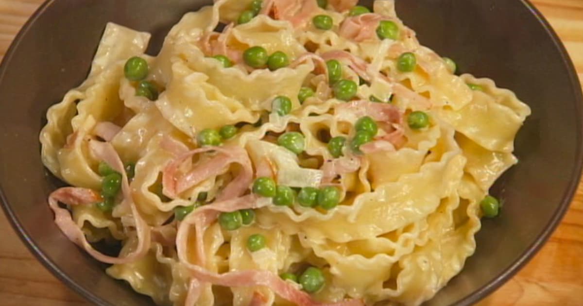 Recette Pâtes crémeuses au jambon et aux pois Glouton