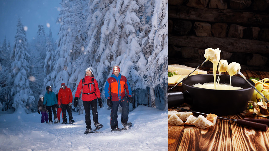 Raquette au clair de lune et fondue en refuge à Tremblant