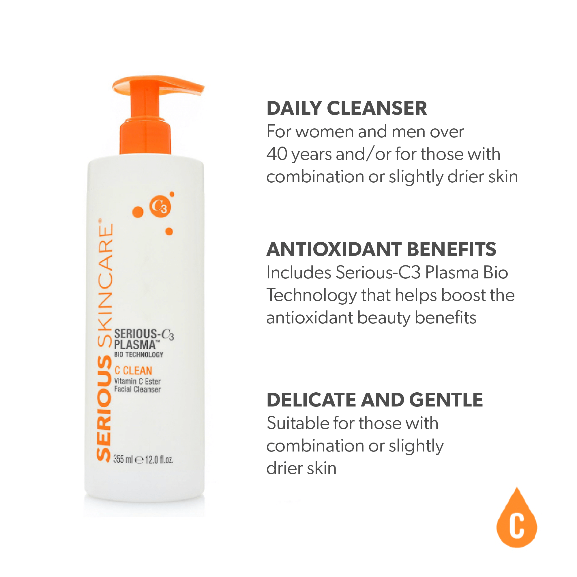 SeriousC3 Plasma™ C Clean Facial Cleanser 12.0 Fl. Oz.