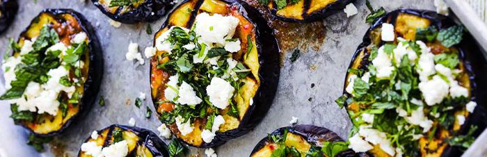Grilled eggplant with feta cheese