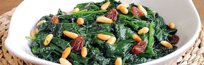 Sauteed Spinach with pine nuts and raisins