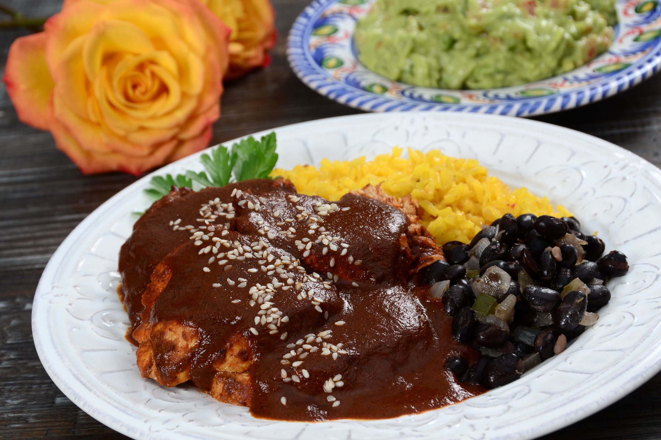 Recipe of mole poblano (chicken with cocoa sauce)