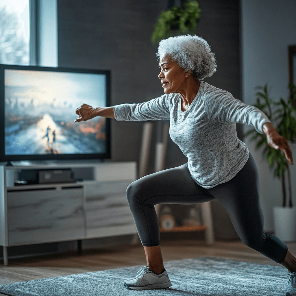 Woman exercice in front of tv